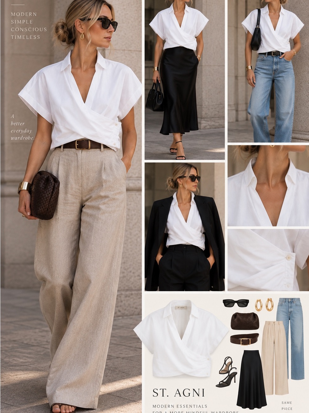 St. Agni White Cotton Poplin Wrap Top / Shirt – Size M